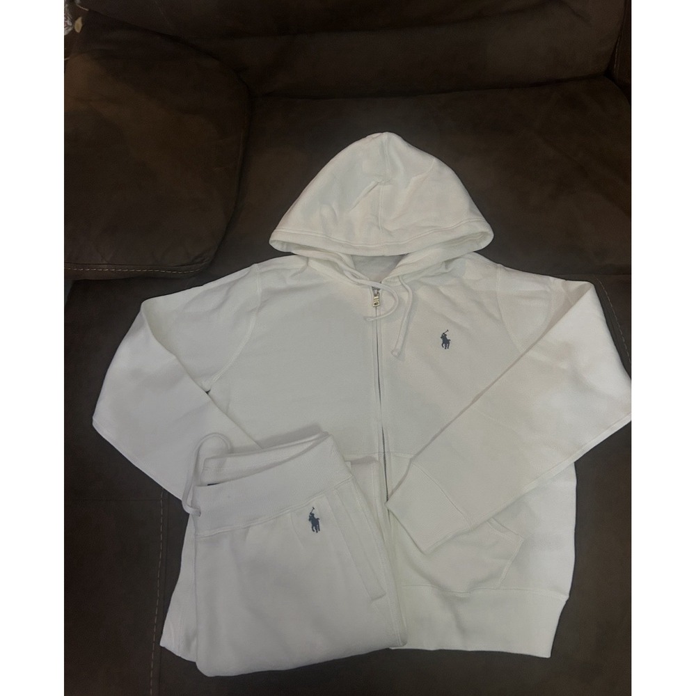 Polo Ralph Lauren XL Women's  Knit Fleece Set 2pc Zip Hoodie Jogger Sz XL White